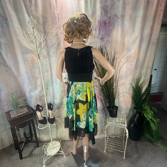 New 📌Sangria Handkerchief Multi-Colored Chiffon Dress with Cummerbund Waistline - Picture 2 of 16